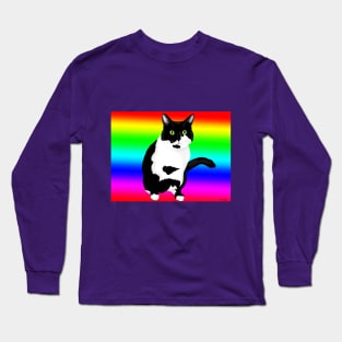 Black and white kitty on rainbow Long Sleeve T-Shirt